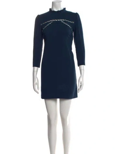 Pre-owned Sandro Mock Neck Mini Dress In Blue