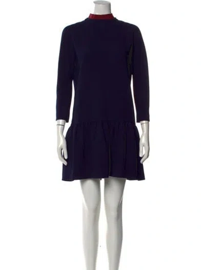 Pre-owned Sandro Mock Neck Mini Dress In Blue