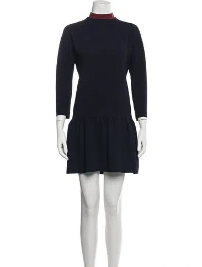 Pre-owned Sandro Mock Neck Mini Dress In Blue