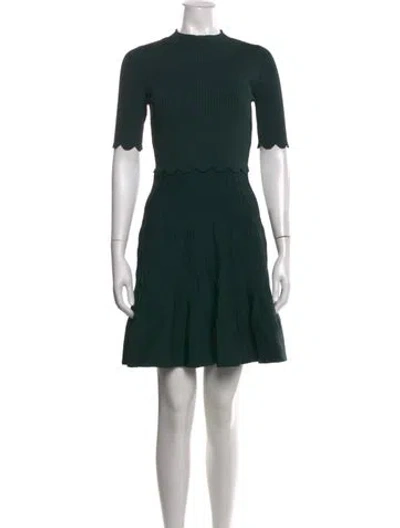 Pre-owned Sandro Mock Neck Mini Dress In Green