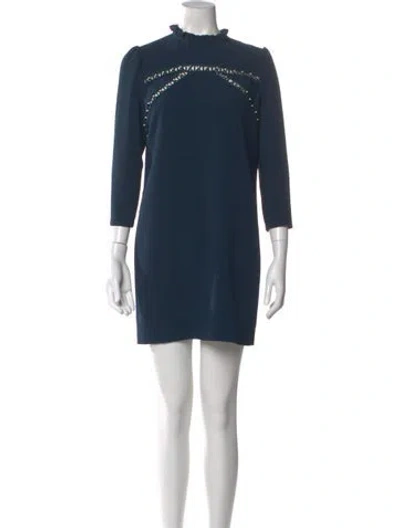 Pre-owned Sandro Mock Neck Mini Dress W/ Tags In Blue