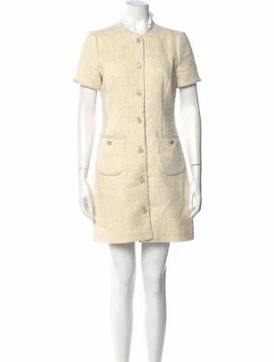 Pre-owned Sandro Mock Neck Mini Dress In White