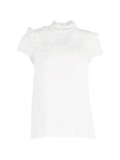 Pre-owned Sandro Mock-neck Ruffle Blouse In White