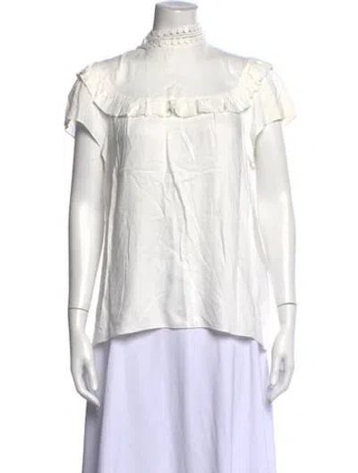 Pre-owned Sandro Mock Neck Short Sleeve Blouse In Neutrals