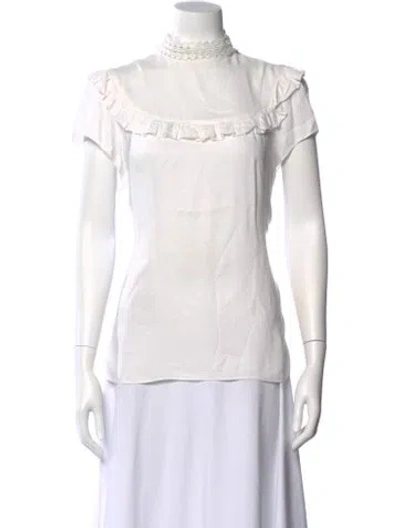 Pre-owned Sandro Mock Neck Short Sleeve Blouse In White