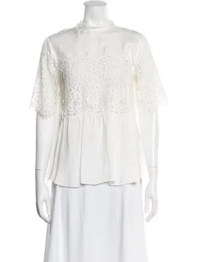 Pre-owned Sandro Mock Neck Short Sleeve Blouse In White