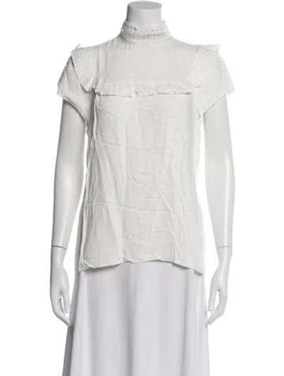 Pre-owned Sandro Mock Neck Short Sleeve Blouse In White