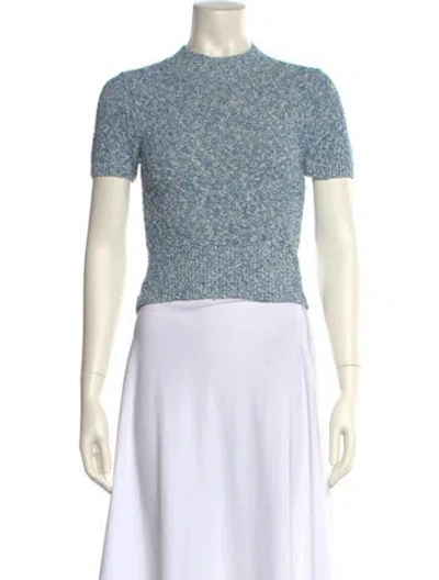 Pre-owned Sandro Mock Neck Short Sleeve Crop Top In Blue