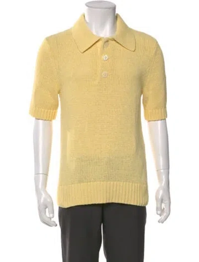 Pre-owned Sandro Mock Neck Short Sleeve Polo Sweater In Yellow