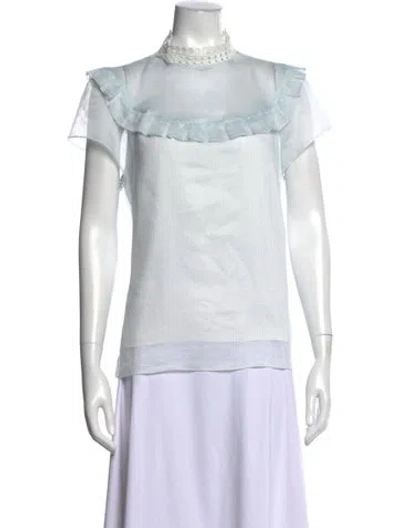 Pre-owned Sandro Mock Neck Short Sleeve Top In Blue