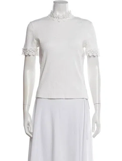 Pre-owned Sandro Mock Neck Short Sleeve Top In White