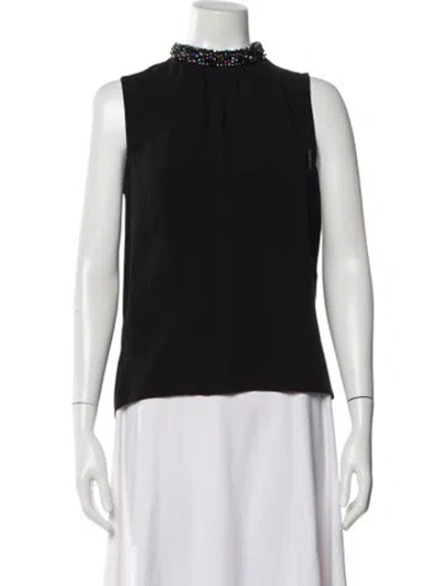 Pre-owned Sandro Mock Neck Sleeveless Top In Black