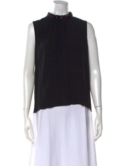 Pre-owned Sandro Mock Neck Sleeveless Top In Black