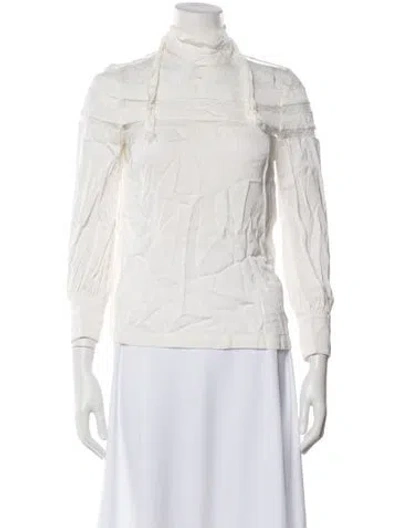 Pre-owned Sandro Mock Neck Three-quarter Sleeve Blouse In Neutral