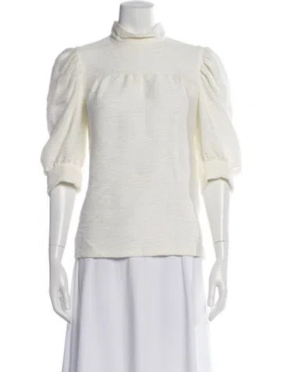 Pre-owned Sandro Mock Neck Three-quarter Sleeve Blouse In Neutral