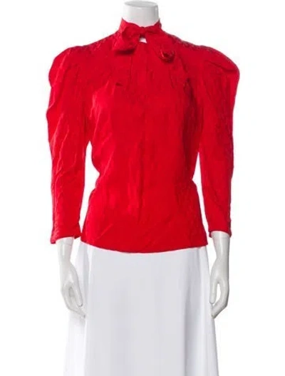 Pre-owned Sandro Mock Neck Three-quarter Sleeve Blouse In Red