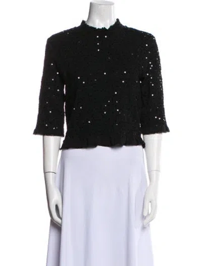 Pre-owned Sandro Mock Neck Three-quarter Sleeve Crop Top In Black