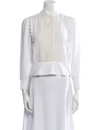 Pre-owned Sandro Mock Neck Three-quarter Sleeve Crop Top In White