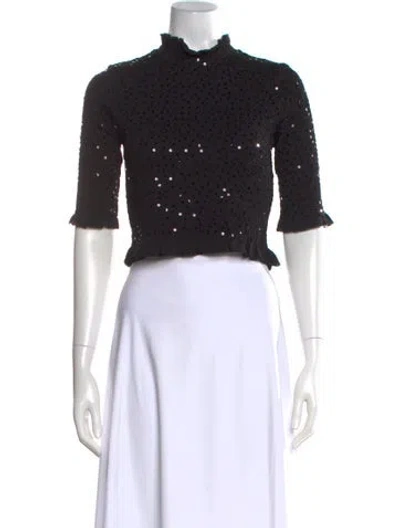 Pre-owned Sandro Mock Neck Three-quarter Sleeve Top W/ Tags In Black