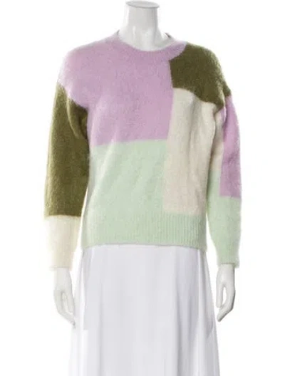 Pre-owned Sandro Mohair Colorblock Pattern Sweater In Green