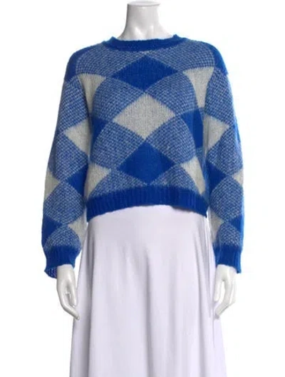 Pre-owned Sandro Mohair Plaid Print Sweater In Blue