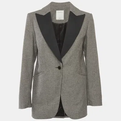 Pre-owned Sandro Monochrome Houndstooth Wool Blend Blazer S In Black