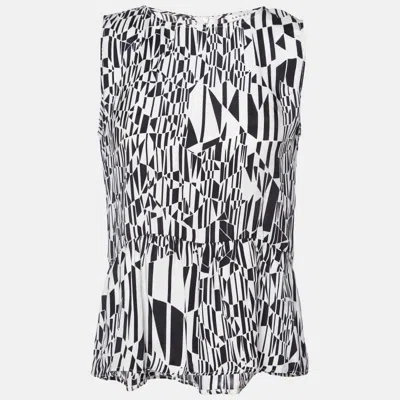 Sandro Monochrome Printed Sateen Peplum Top In Black