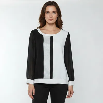 Pre-owned Sandro Monochrome Textured Crepe Paneled Long Sleeve Blouse L In Black
