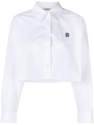 Sandro Kim Cotton Crop Button-up Shirt In White