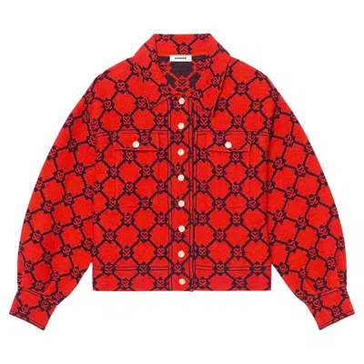Pre-owned Sandro Monogram Jacquard Jacket In Red