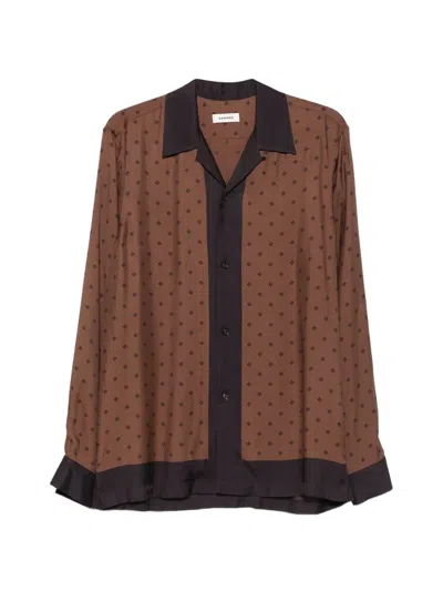 Sandro Monogram-pattern Shark-collar Shirt In Brown