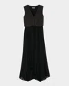 Sandro Montaigne Mixed Media Maxi Dress In Black
