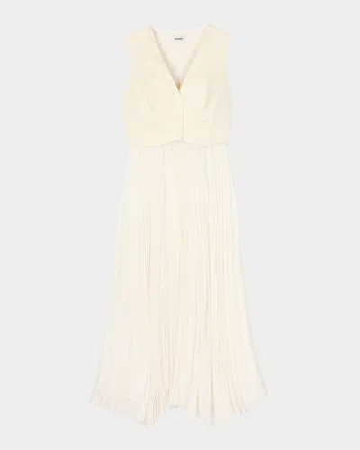 Sandro Montaigne Mixed Media Maxi Dress In Ecru