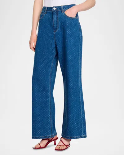 Sandro High-rise Wide-leg Jeans In Blue