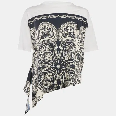Sandro Multicolor Print Cotton Tie-waist Crew Neck T-shirt In White