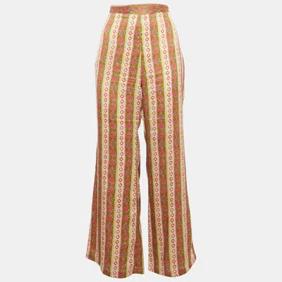 Sandro Multicolor Printed Crepe Flared Trousers In Brown