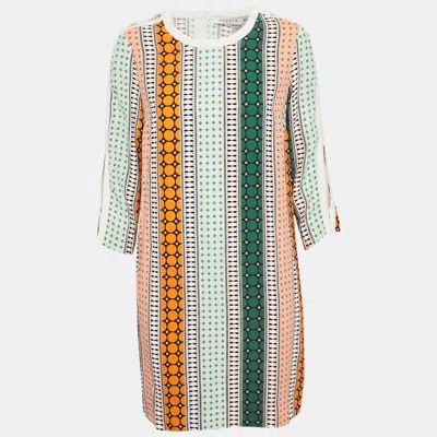 Pre-owned Sandro Multicolor Printed Sateen Cold-shoulder Mini Dress L