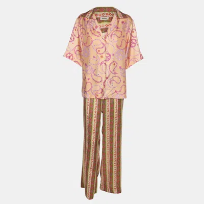 Sandro Multicolor Printed Satin Kimi Blouse And Pants Set In Pink