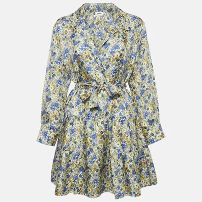 Pre-owned Sandro Multicolor Printed Silk Belted Mini Dress M