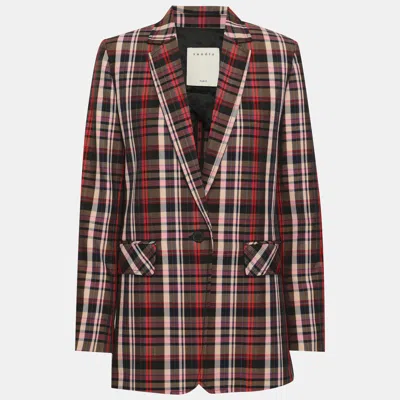 Pre-owned Sandro Multicolor Tartan Print Gabardine Plaid Blazer M