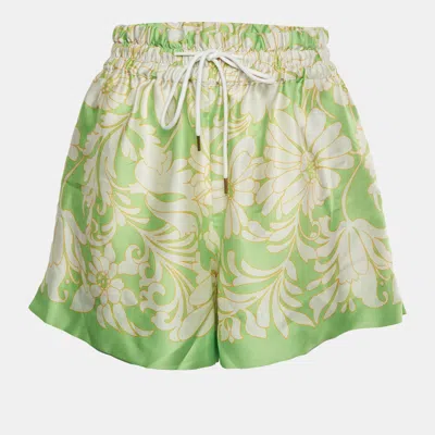 Sandro Multicolour Daisy Print Sateen Wide Shorts In Green
