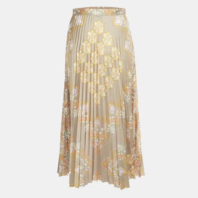 Pre-owned Sandro Multicolour Floral Print Sateen Fulgence Pleated Midi Skirt S