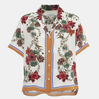 Pre-owned Sandro Multicolour Floral Print Silk Short Sleeve Shirt L