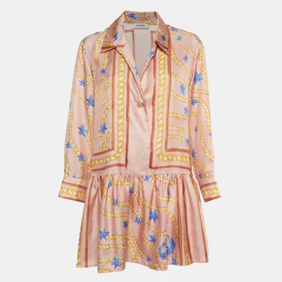 Sandro Multicolour Graphic Print Sateen Alexiane Mini Dress In Pink