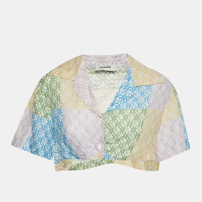 Pre-owned Sandro Multicolour Linen Blend Printed Leona Cropped Shirt S