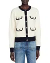 Sandro Contrast-trim Buttoned Cardigan In Ecru
