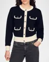 Sandro Two-tone Cardigan With Buttons In Black