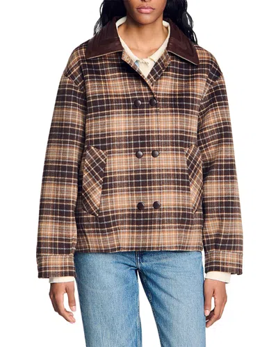 Sandro Mystic Wool Blend Jacket In Brown
