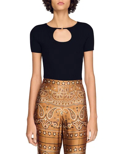 SANDRO NACRE OPENWORK NECK SWEATER