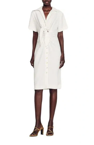 Sandro Nacre Tie Front Sheath Dress